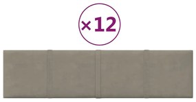 vidaXL Πάνελ Τοίχου 12 τεμ. Ανοιχτό Γκρί 60x15 εκ. 1,08 μ² Βελούδο