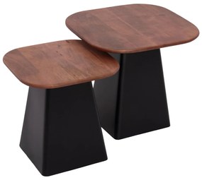 COFFEE TABLES 2PCS VAIOLA  MANGO WOOD TOP-METAL BLACK BASES 40x40 &amp; 50x50 cm.