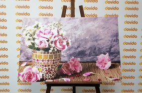 Εικόνα λουλουδιών γαρύφαλλου σε γλάστρα με μωσαϊκό - 90x60