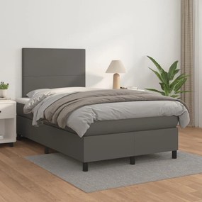 vidaXL Κρεβάτι Boxspring με Στρώμα Γκρι 120x190εκ. από Συνθετικό Δέρμα