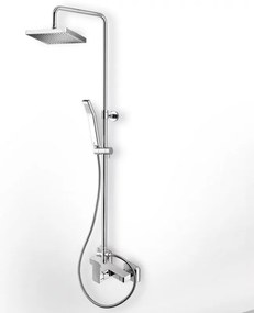 Eurorama Quadra Chrome Μπαταρία Ντουζιέρας 2 Εξόδων με Κολώνα, Tηλέφωνο, Στήριγμα Τηλεφώνου και 'Αθραυστο Σπιράλ 144065-100