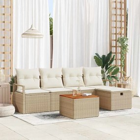 vidaXL Σετ Καναπέ Κήπου με μαξιλάρι 6 pcs Μπεζ Πολυ ράταν