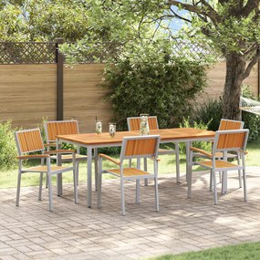 vidaXL Σέτ φαγητού για κήπο 7 pcs Γκρι και καφέ 200 x 90 x 75 cm