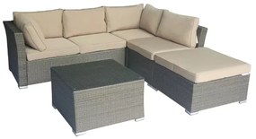 Artekko Artekko Rattan Καναπές Γωνία (140x76x60)cm (75x75x60)cm (64x75x60)cm Σκαμπό (75x75x40)cm Τραπεζάκι (69x69x42)cm Καφέ Γκρι Πλαστικ Ρατάν Ανοιχτό Καφέ Μαξιλάρι Σετ/5 248-6002