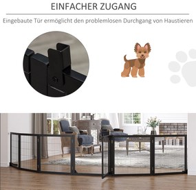 PawHut Πτυσσόμενο φράγμα σκύλου 432 x 36 x 70cm Ξύλο πεύκου Μαύρο
