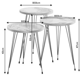 Βοηθητικά τραπέζια σαλονιού Buena σετ 3τεμ λευκό μαρμάρου-χρυσό