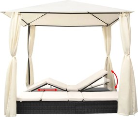 vidaXL Ξαπλώστρα Διπλή Μαύρη από Συνθετικό Ρατάν με Κουρτίνες