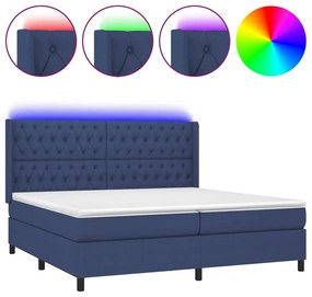 Κρεβάτι Boxspring με Στρώμα &amp; LED Μπλε 200x200 εκ. Υφασμάτινο - Μπλε