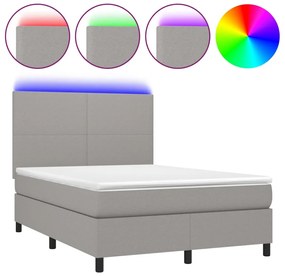 vidaXL Κρεβάτι Boxspring με Στρώμα &amp; LED Αν.Γκρι 140x200εκ. Υφασμάτινο