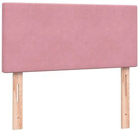 vidaXL Κρεβάτι Boxspring με Στρώμα &amp; LED Ροζ 80x220 εκ. Βελούδινο