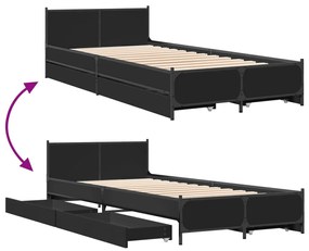 vidaXL Πλαίσιο Κρεβατιού με συρτάρια Μαύρο 90x200 εκ. Επεξεργ. Ξύλο