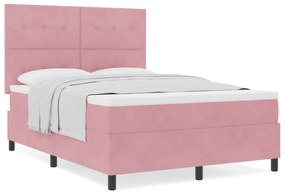 vidaXL κρεβάτι Box Spring με στρώμα  Ροζ 140x200 εκ. Βελούδο