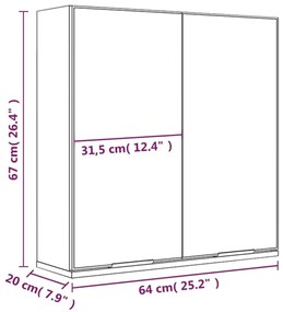 Ντουλάπι Μπάνιου με Καθρέφτη Γκρι sonoma 64 x 20 x 67 εκ. - Γκρι