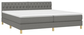 vidaXL Κρεβάτι Boxspring με Στρώμα & LED Σκ.Γκρι 200x200εκ. Υφασμάτινο