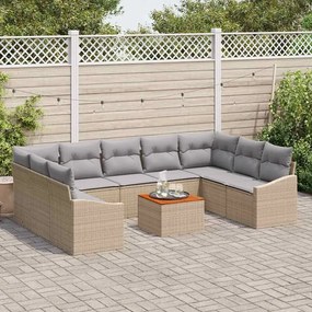 vidaXL Σετ Καναπέ Κήπου με μαξιλάρι 10 pcs Μπεζ Πολυ ράταν