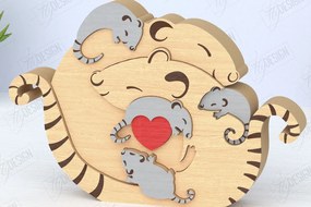 Σετ των 2 Intra απο ξύλο plywood 3mm-4mm πάχος – Οικογενειακό παζλ Αρουραίων Κοπή λέιζερ | Ζώα Δίασταση 20x20 cm INTRAFABR-119896217