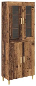 vidaXL Highboard Παλιό Ξύλο 69,5 x 34 x 180 εκ. Σύνθετο Ξύλο και Γυαλί
