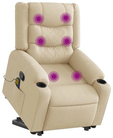 Πολυθρόνα Μασάζ Ανακλινόμενη με Ανύψωση Κρεμ Υφασμάτινη