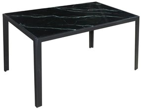 DEGO Τραπέζι Τραπεζαρίας - Κουζίνας, Μέταλλο Βαφή Μαύρo, Γυαλί Μαύρο Μάρμαρο