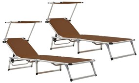 312461  FOLDING SUN LOUNGERS WITH ROOF 2 PCS ALUMINIUM&amp;TEXTILENE BROWN 312461