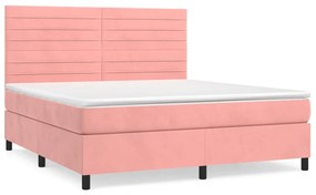 vidaXL Κρεβάτι Boxspring με Στρώμα Ροζ 160x200 εκ. Βελούδινο