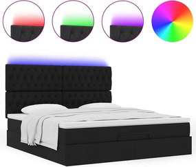 vidaXL Οθωμανικό κρεβάτι με στρώμα &amp; LEDs Μαύρο ύφασμα 180x200cm