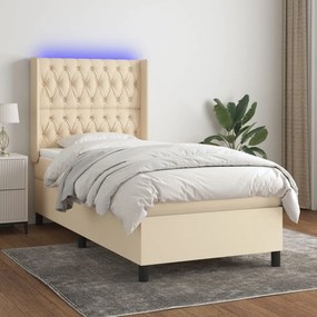 vidaXL Κρεβάτι Boxspring με Στρώμα &amp; LED Κρεμ 100x200 εκ. Υφασμάτινο