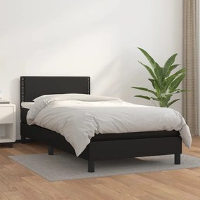 Κρεβάτι Boxspring με Στρώμα Μαύρο 90x200εκ. από Συνθετικό Δέρμα - Μαύρο