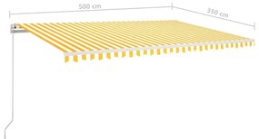 Τέντα Αυτόματη με LED &amp; Αισθ. Ανέμου Κίτρινο/Λευκό 500x350 εκ. - Κίτρινο