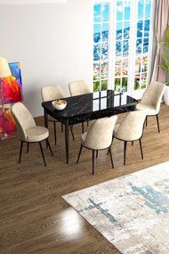 Extendable Dining Table &amp; Chairs Set (7 Pieces) Han - Black Marble, Cream Black Marble
Cream