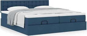 vidaXL Οθωμανικό κρεβάτι με στρώματα μπλε 180x200cm ύφασμα