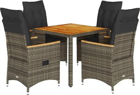 vidaXL Σετ Τραπεζαρίας Κήπου 5 τεμ. Γκρι Συνθ. Ρατάν με Μαξιλάρια