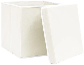 Κουτιά Αποθήκευσης με Καπάκια 4 τεμ Λευκά 32x32x32εκ Υφασμάτινα - Λευκό