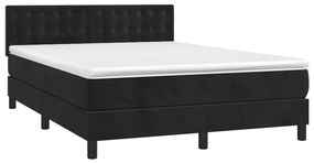 vidaXL Κρεβάτι Boxspring με Στρώμα &amp; LED Μαύρο 140x200 εκ. Βελούδινο