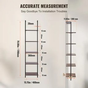 VEVOR Industrial Square Pipe Shelf 5 Tier 15.6x11.8in Wall-Mount for Bedroom
