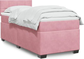 vidaXL Κρεβάτι Boxspring με Στρώμα Ροζ 90x190 εκ. Βελούδινο