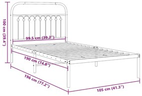 Πλαίσιο Κρεβατιού με Κεφαλάρι Μαύρο 100 x 190 εκ. Μεταλλικό - Μαύρο