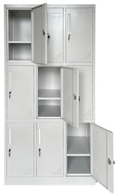 LOCKER 9 Θέσεων Μέταλλο Βαφή Γκρι Με εσωτερικά ράφια 90x40x185cm