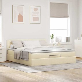 vidaXL Οθωμανικό κρεβάτι με στρώμα &amp; LEDs Cream 180x200cm ύφασμα