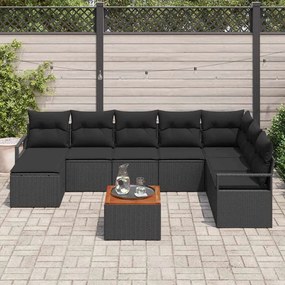 vidaXL Σετ Καναπέ Κήπου με μαξιλάρι 9 pcs Μαύρο Πολυ ράταν