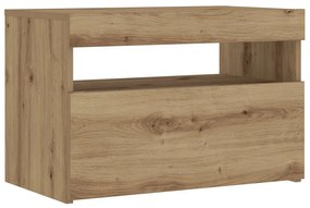 Κομοδίνο με φώτα LED Αρτισιανή Δρυς 60x35x40 εκ. από Επεξ. Ξύλο - Καφέ