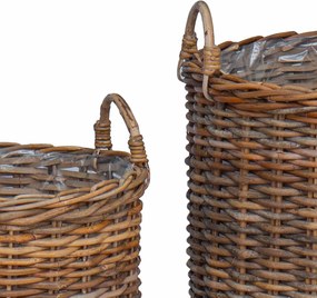 vidaXL Καλάθι Φυτών με αποθήκευση 2 pcs Καφέ Λάκακ Ράττανα