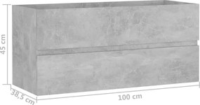 vidaXL Ντουλάπι Νιπτήρα Γκρι Σκυροδέματος 100x38,5x45 εκ. Επεξ. Ξύλο