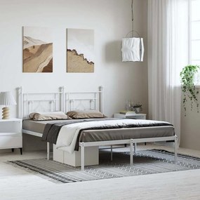 vidaXL Πλαίσιο Κρεβατιού με Κεφαλάρι Λευκό 193 x 203 εκ. Μεταλλικό