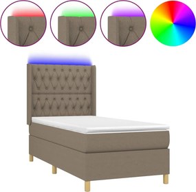 vidaXL Κρεβάτι Boxspring με Στρώμα &amp; LED Taupe 90x190 εκ. Υφασμάτινο