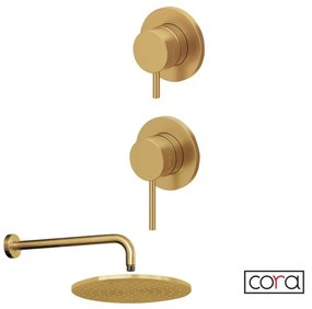 Cora Cosmo Μίκτης εντοιχισμού με εκτροπέα 2/3 εξόδων Ανακλινόμενη κεφαλή Ø25εκ &amp; μπράτσο τοίχου 35εκ PVD Gold Brushed