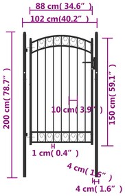 vidaXL Καγκελόπορτα με Αψιδωτή Κορυφή Μαύρη 100 x 150 εκ. από Ατσάλι