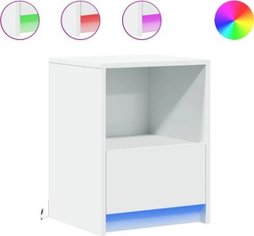 vidaXL Κομοδίνο με Φώτα LED Λευκό από Επεξεργασμένο ξύλο