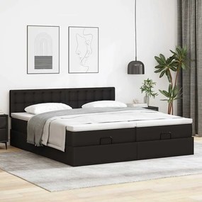 vidaXL Οθωμανικό κρεβάτι με στρώματα Μαύρο 180x200cm Faux Leather