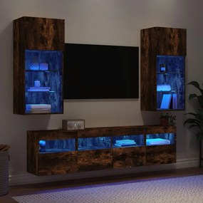 vidaXL Έπιπλα Τοίχου Τηλεόρασης 5 τεμ LED Καπνιστή Δρυς από Επεξ. Ξύλο